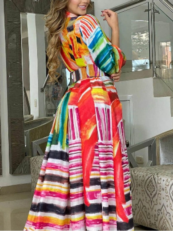 Latest Multicolored Printed Long Sleeve Shirt Dress - Ships in 24 Hrs