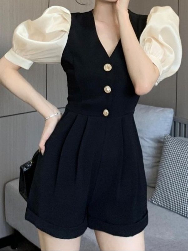 Stylish Black Bubble Sleeve Romper - Ships in 24 Hrs