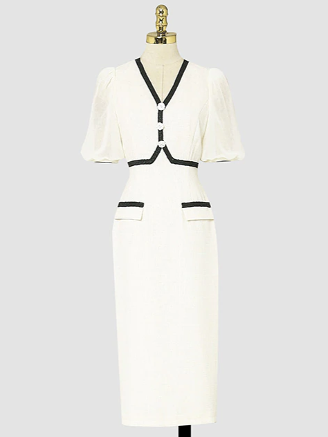 Beautiful Lantern Sleeve Beige Dress