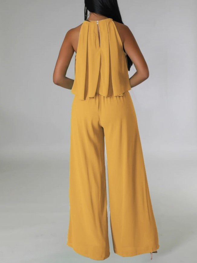 Casual Sleeveless Top With Trousers Yellow Set - Ships in 24 Hrs