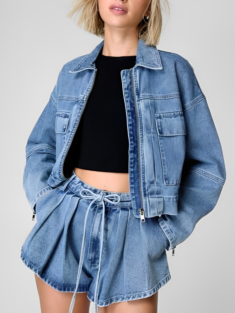 Chic Cargo Denim Jacket Co Ord Set