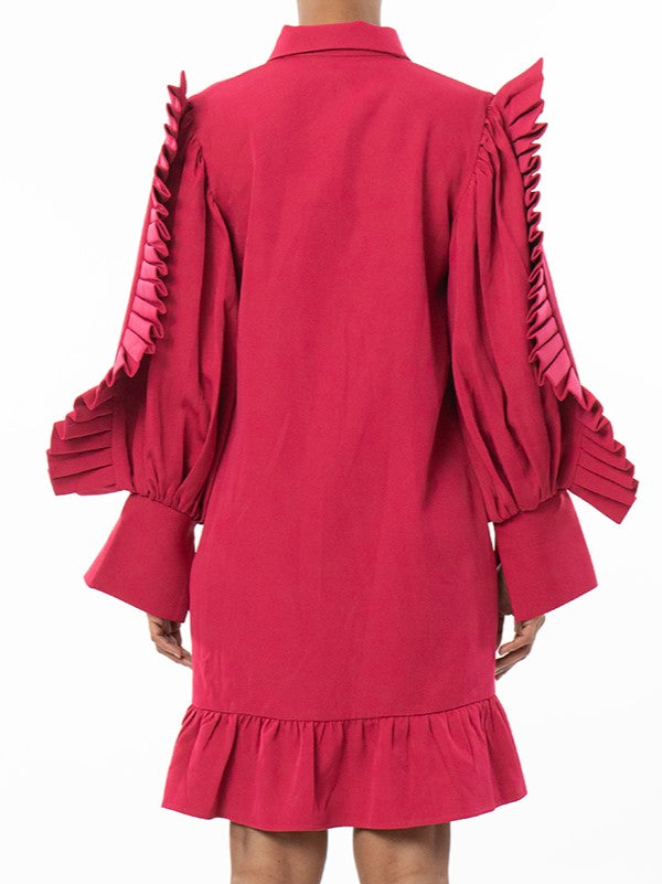 Chic Pink Pleated Ruffle Dress