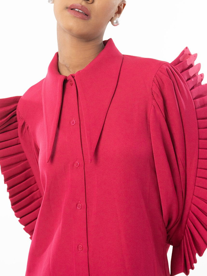 Chic Pink Pleated Ruffle Dress