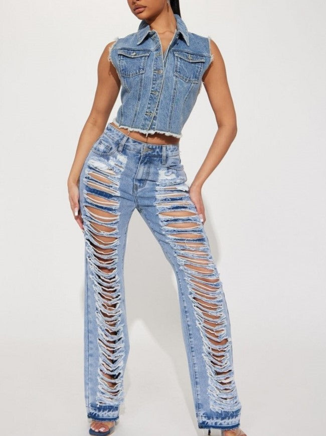 Chic Ripped Blue Denim