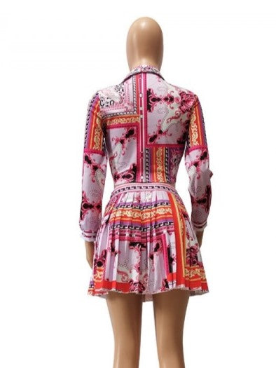 Chic Shirt With Mini Pleated Skirt Purple Set