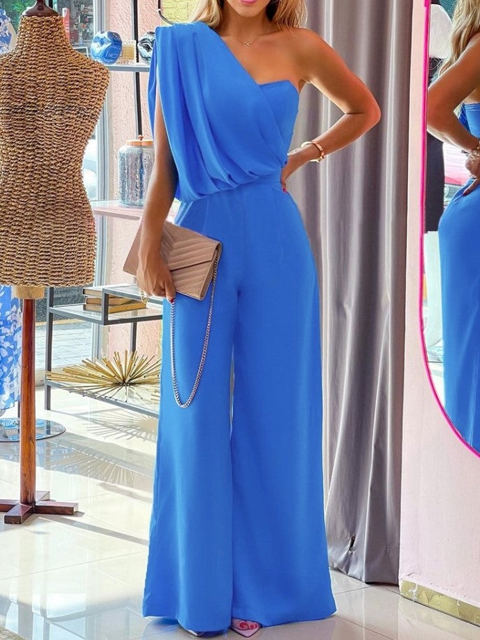 Chic Solid High Rise Blue Jumpsuit