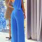 Chic Solid High Rise Blue Jumpsuit