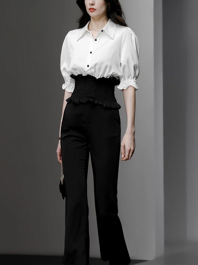 Chic White Shirt With Flared Pants Set