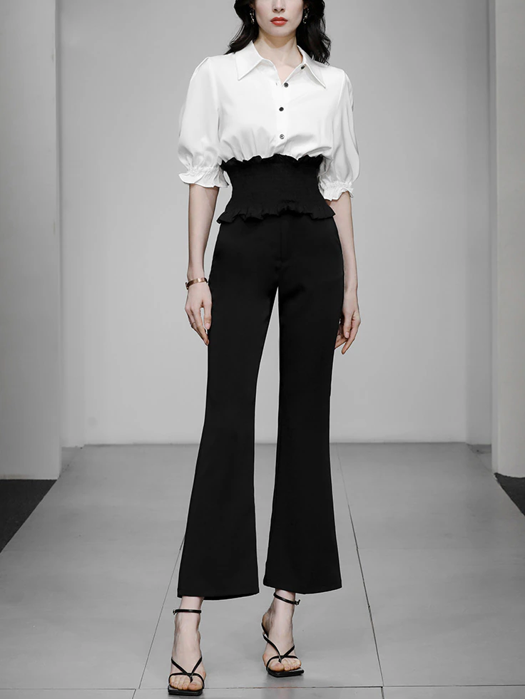 Chic White Shirt With Flared Pants Set