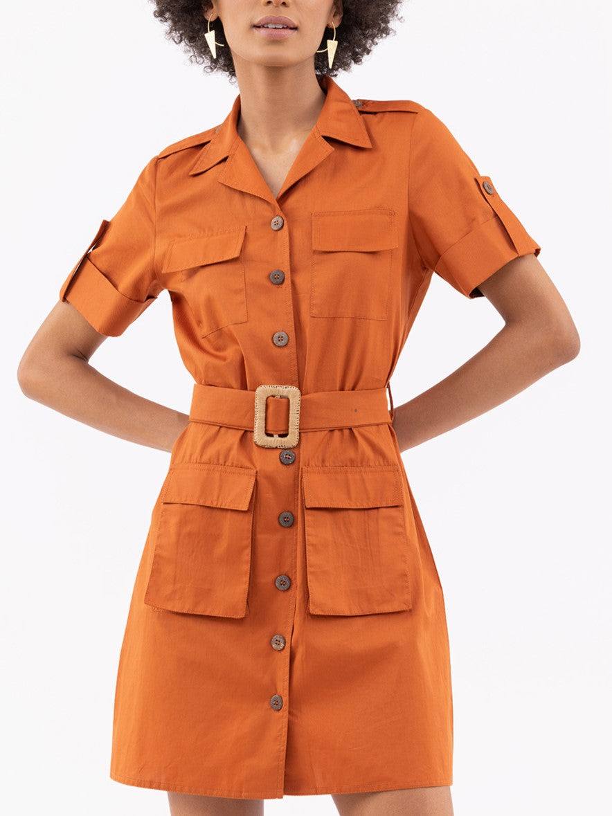 Classic Toffee Shirt Dress With Belt