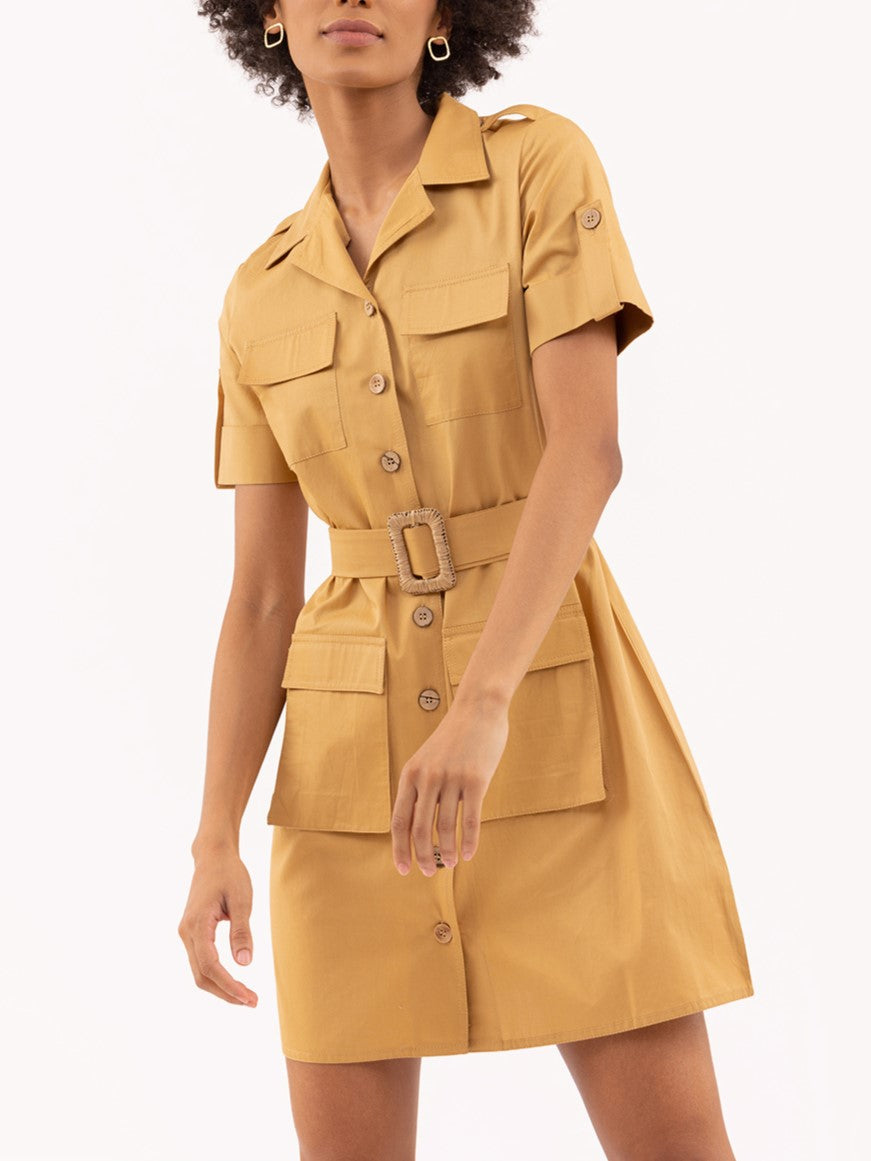 Classic Beige Shirt Dress With Belt