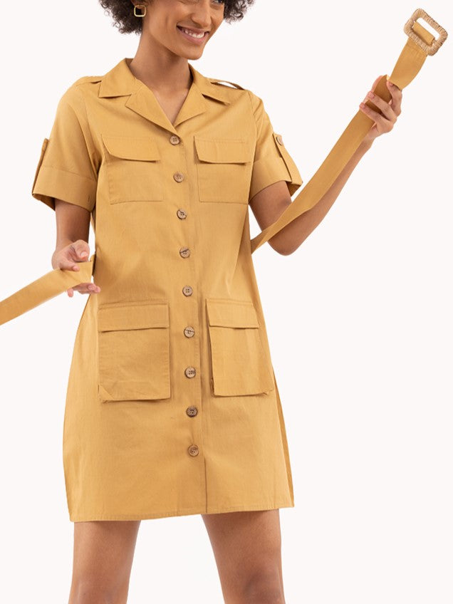 Classic Beige Shirt Dress With Belt