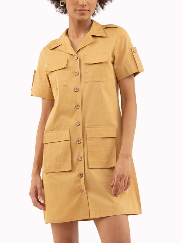 Classic Beige Shirt Dress With Belt