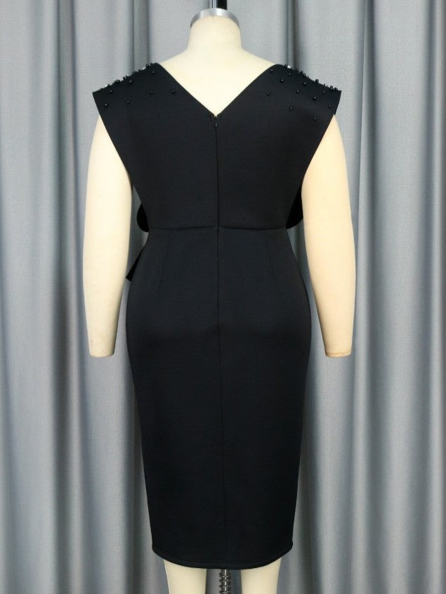 Classy Crew Neck Black Fitted Sleeveless Dress