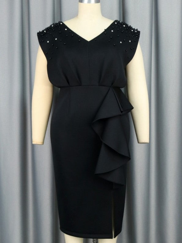 Classy Crew Neck Black Fitted Sleeveless Dress