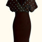 Classy Pearl Decor V Neck Black Dress
