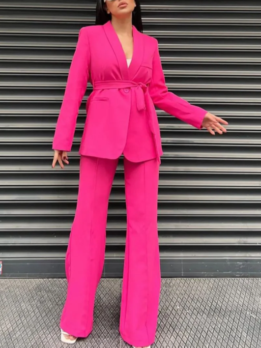 Classy Pink Tie Blazer With Pants Co ord Set