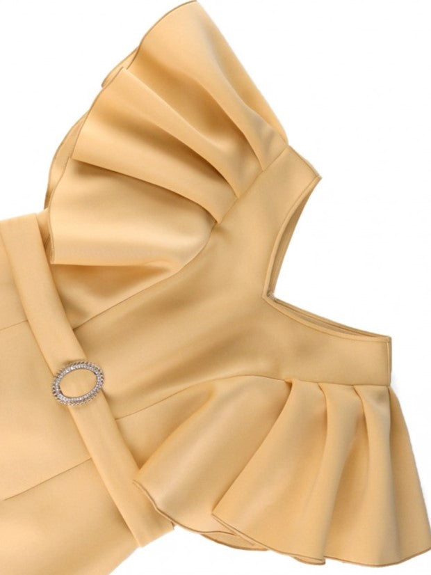 Classy Short Ruffle Sleeve High Rise Fitted Dress