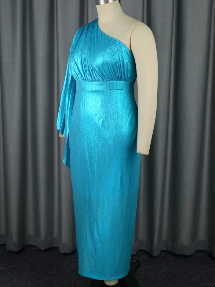 Elegant One Shoulder Fitted Party Blue Dress - Ships in 24 Hrs