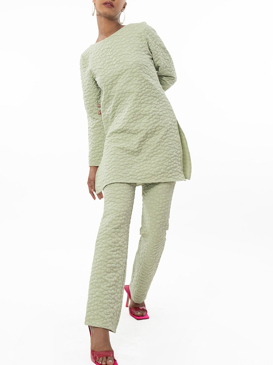 Elite Puffed Fabric Green Co Ord Set