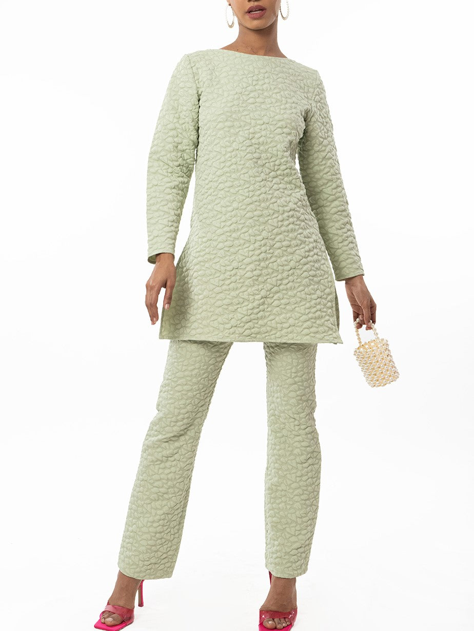 Elite Puffed Fabric Green Co Ord Set