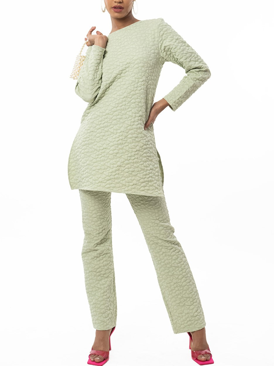Elite Puffed Fabric Green Co Ord Set