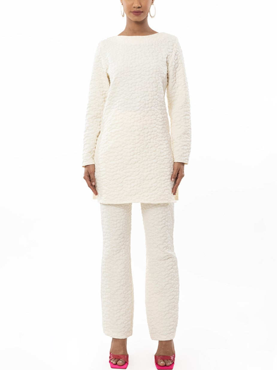 Elite Puffed Fabric White Co Ord Set