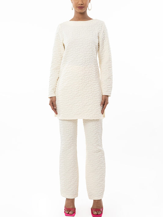 Elite Puffed Fabric White Co Ord Set