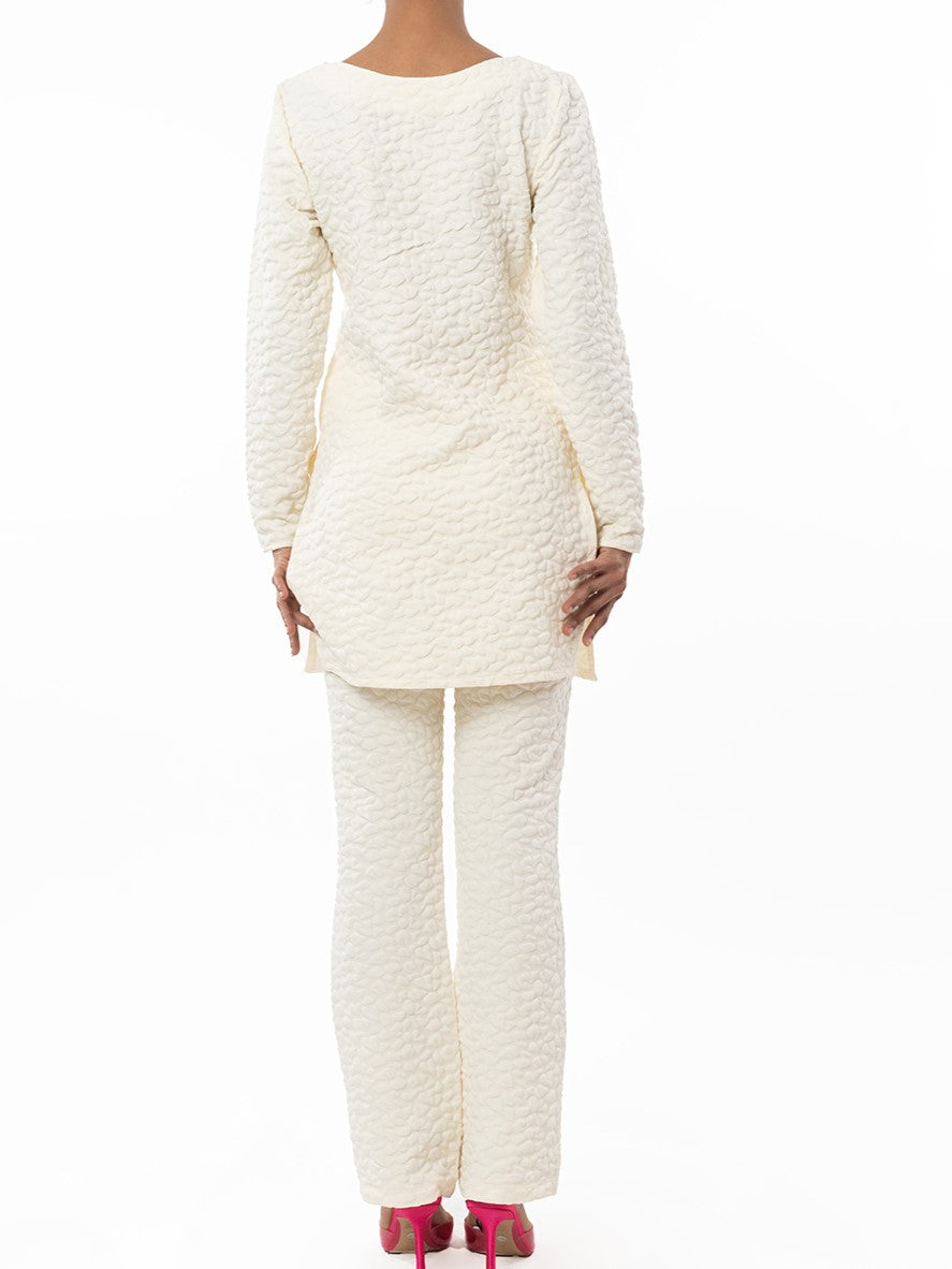 Elite Puffed Fabric White Co Ord Set