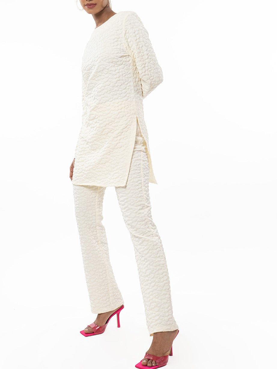 Elite Puffed Fabric White Co Ord Set