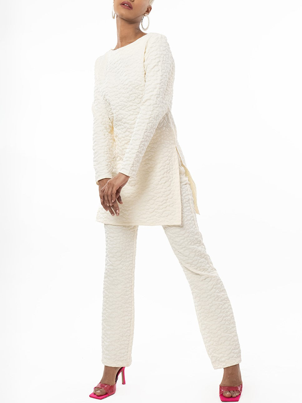 Elite Puffed Fabric White Co Ord Set