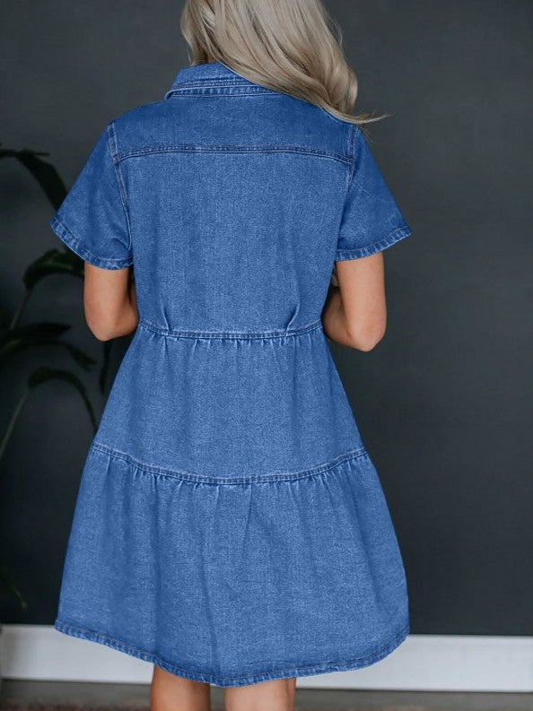 Evergreen Denim Short Sleeve Fitted Dress