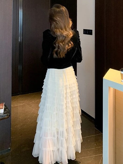 Exclusive Party Wear V Neck Velvet Top With Long Skirt Set