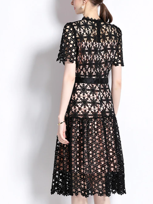 Fabulous Lace O Neck Black Slim Party Dress