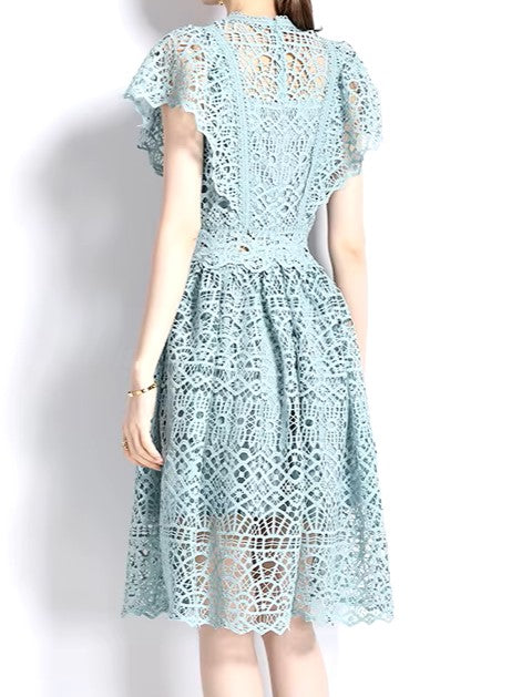 Fabulous O Neck A Line Lace Slim Dress - Ships in 24 Hrs