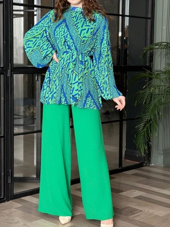 Fabulous Ruched Puff Sleeve Wide Leg Co ord Set - Ships in 24 Hrs