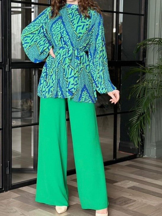 Fabulous Ruched Puff Sleeve Wide Leg Co ord Set - Ships in 24 Hrs