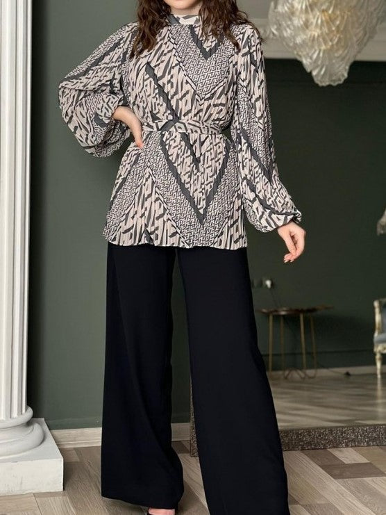 Fabulous Ruched Puff Sleeve Wide Leg Grey Co ord Set