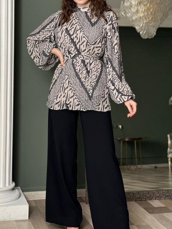 Fabulous Ruched Puff Sleeve Wide Leg Grey Co ord Set