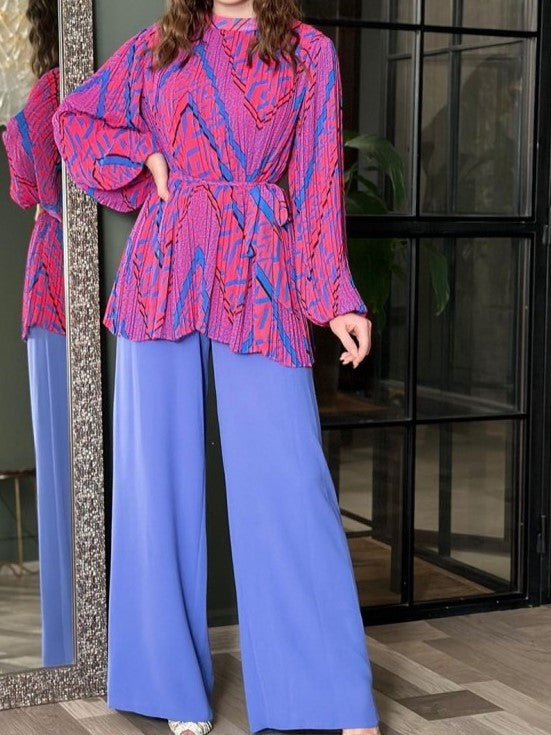 Fabulous Ruched Puff Sleeve Wide Leg Pink Co ord Set
