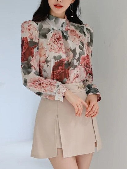 Fashionable Printed Bow Top With Skirt Set