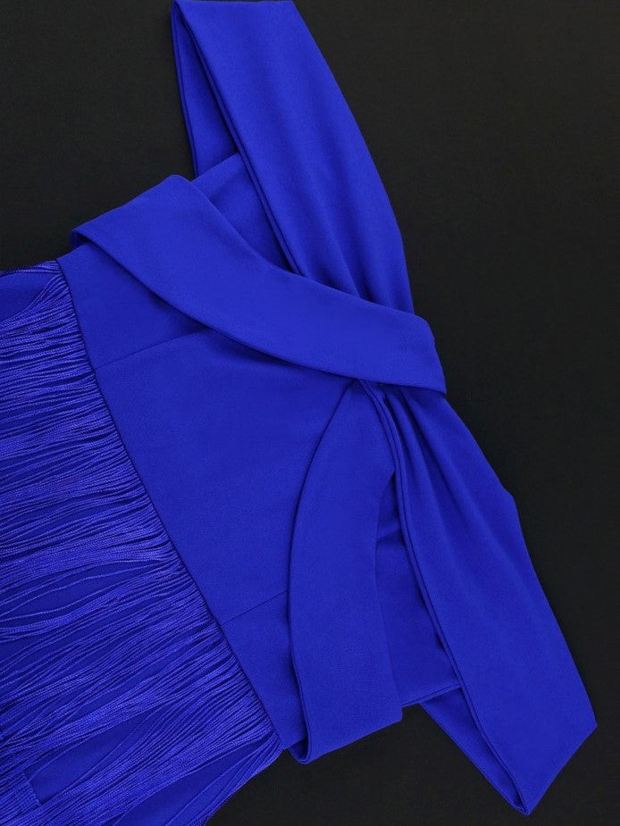 Fashionable Tassels Solid Boat Neck Dress