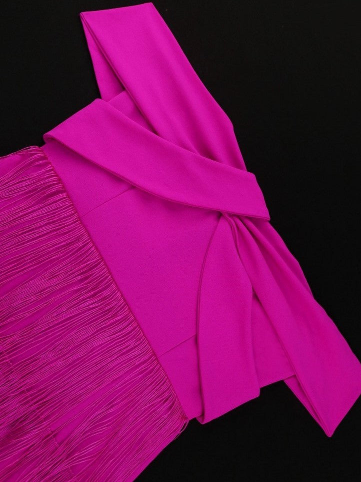 Fashionable Tassels Solid Boat Neck Dress