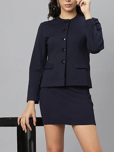 Formal Style Blue Skirt Co Ord Set