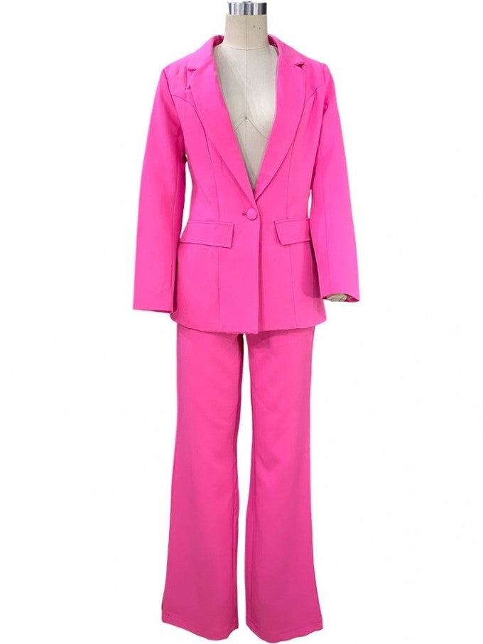 Formal Style Solid Blazer With Pink Trouser Suit Set - Ships in 24 Hrs
