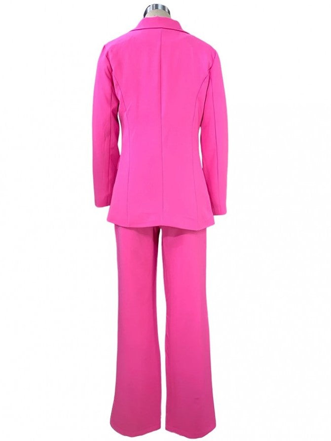 Formal Style Solid Blazer With Pink Trouser Suit Set - Ships in 24 Hrs