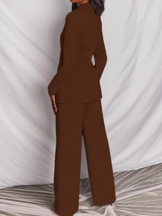 Formal Style Solid Blazer With Coffee Trouser Suit Set