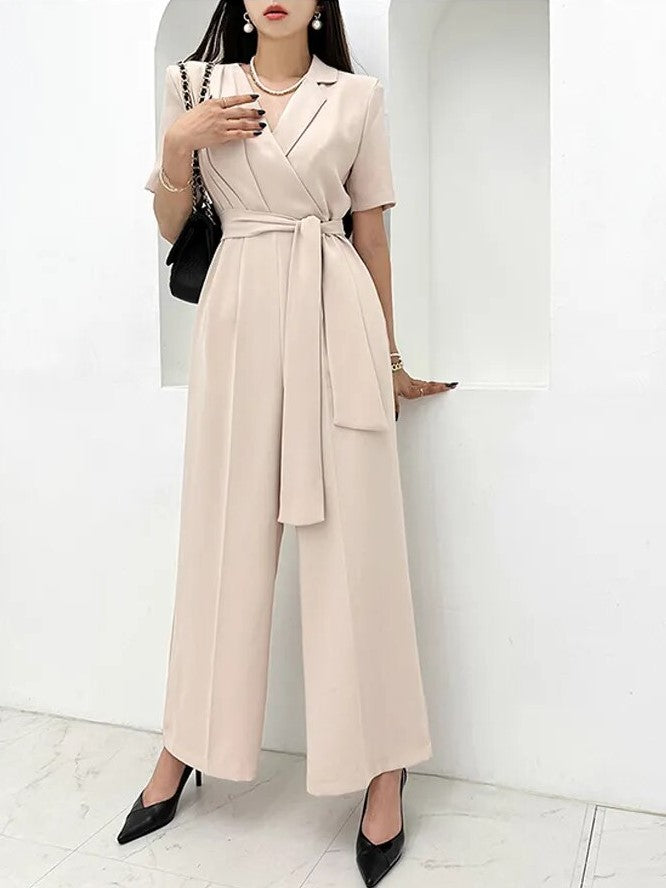 Formal Style Wide Leg Long Apricot Jumpsuit - Ships in 24 Hrs