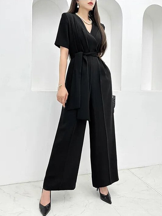 Formal Style Wide Leg Long Black Jumpsuit