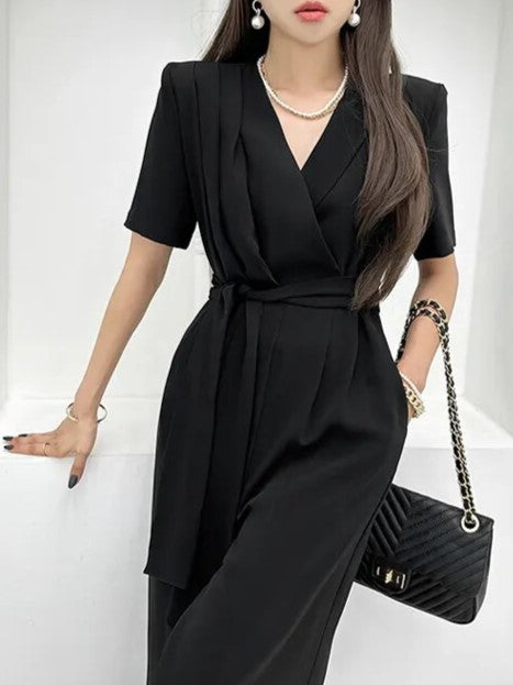 Formal Style Wide Leg Long Black Jumpsuit